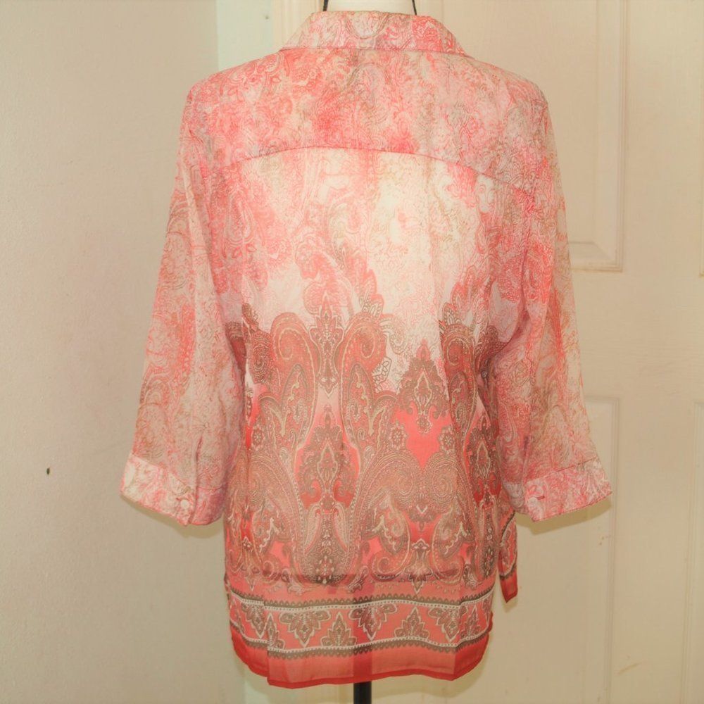 Chico's Paisley Blouse Pink & White Sheer Chico's Size 1 - Picture 3 of 5